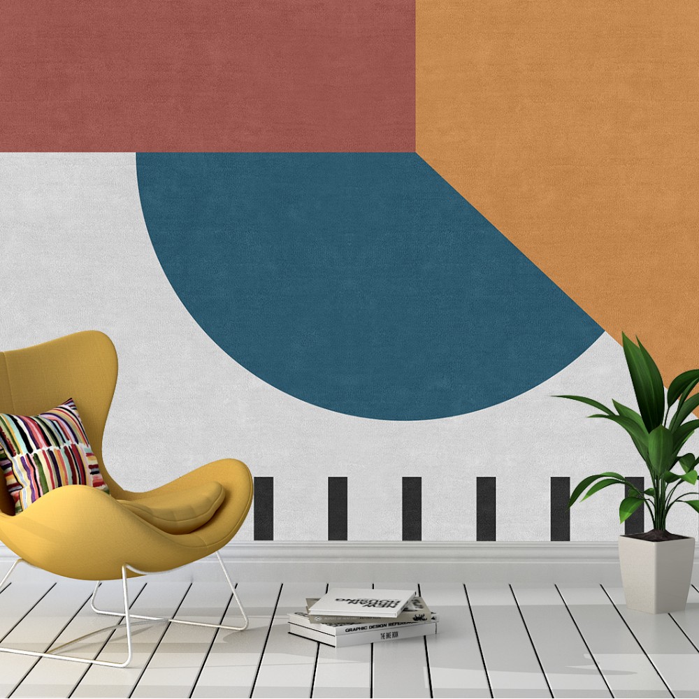 Büyük Geometrik Şekilli ve Terrakotta Tonlu Sanatsal Duvar Kağıdı