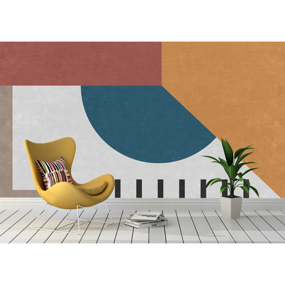 Büyük Geometrik Şekilli ve Terrakotta Tonlu Sanatsal Duvar Kağıdı