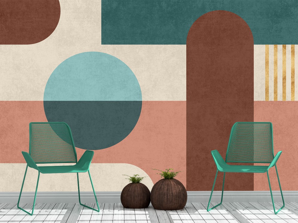 Arkaik Şekiller ve Pastel Tonlu Modern Duvar Kağıdı