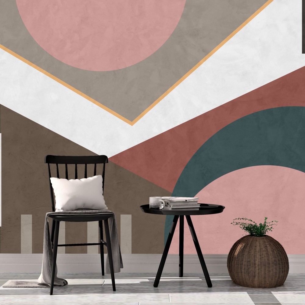 Büyük Ölçekli Dairesel ve Köşeli Formlu Sanatsal Duvar Kağıdı