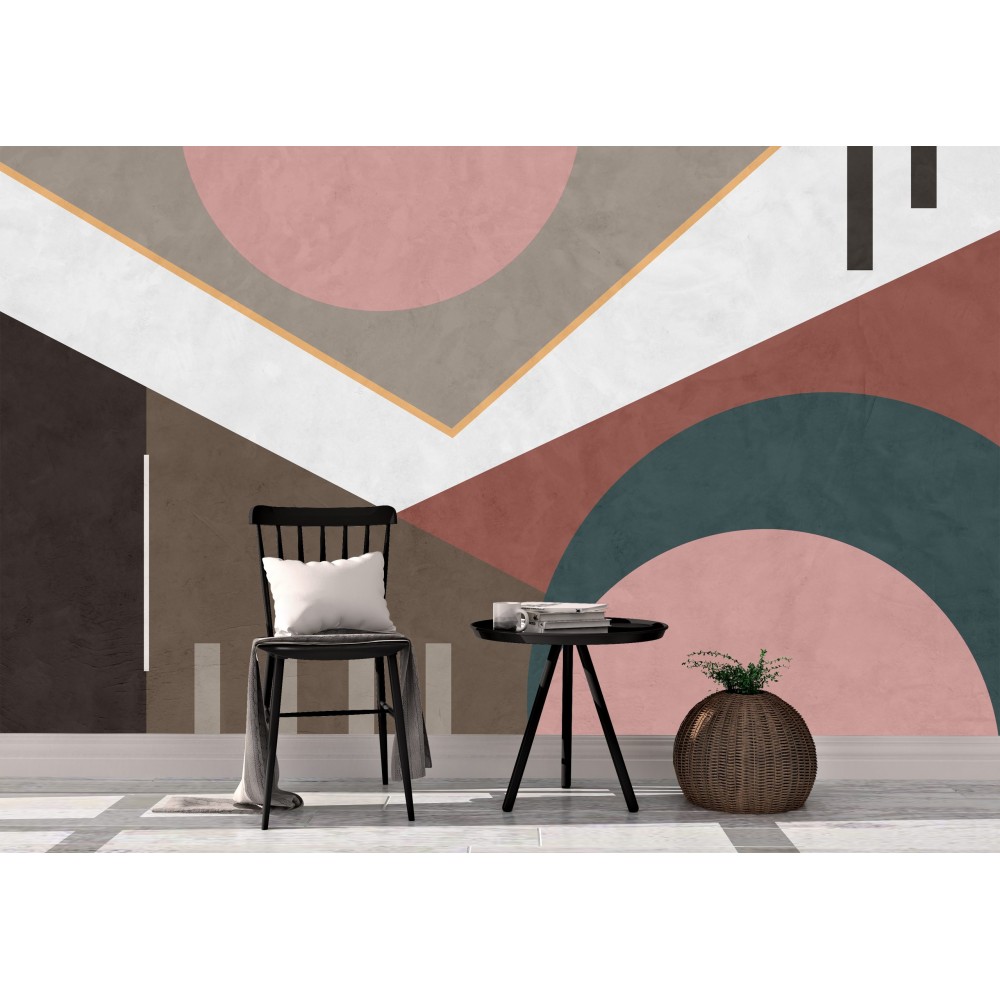 Büyük Ölçekli Dairesel ve Köşeli Formlu Sanatsal Duvar Kağıdı