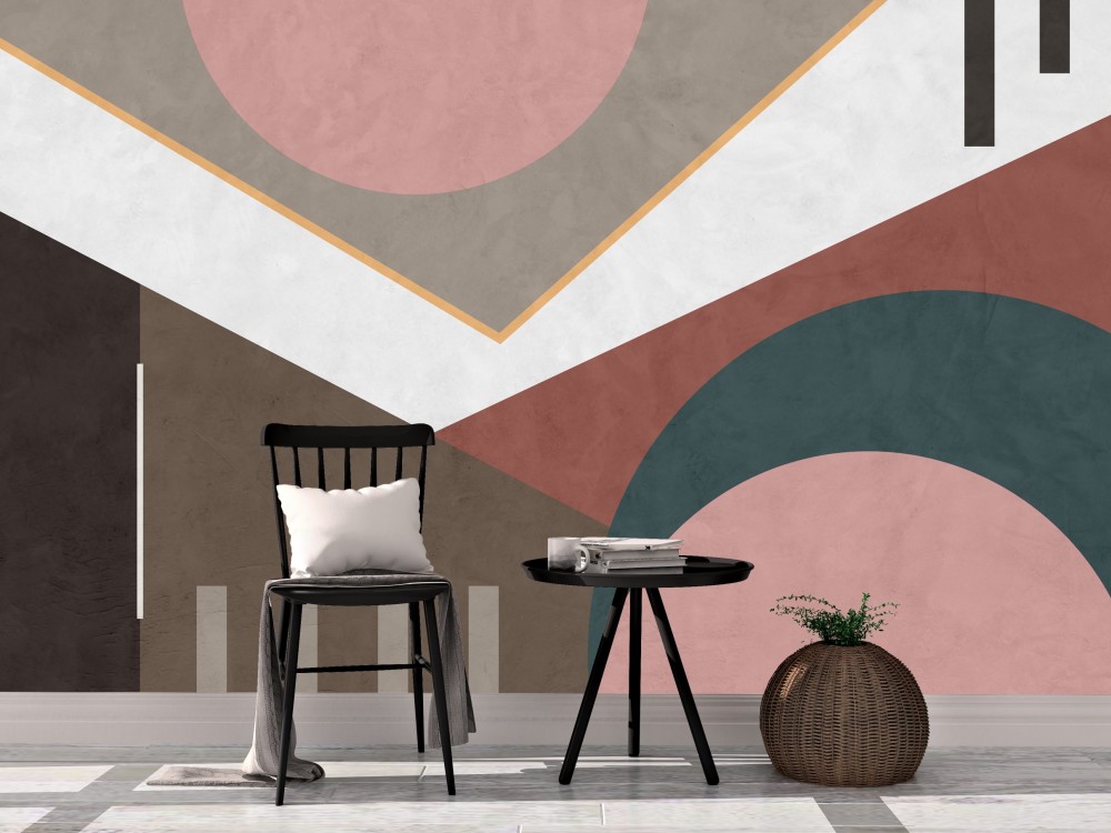 Büyük Ölçekli Dairesel ve Köşeli Formlu Sanatsal Duvar Kağıdı