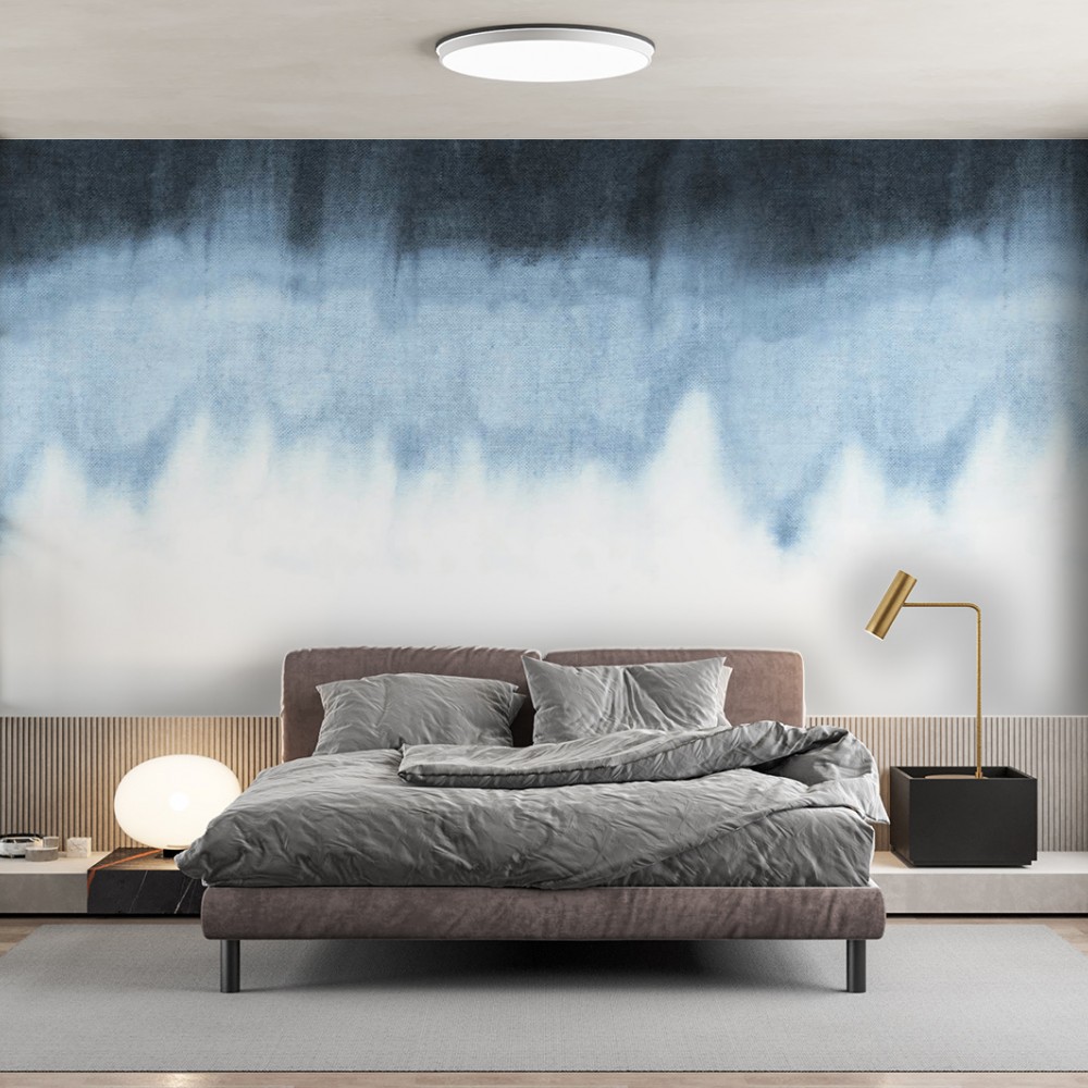 Mavi ve Beyaz Soyut Geçişli Kanvas Dokulu Duvar Kağıdı