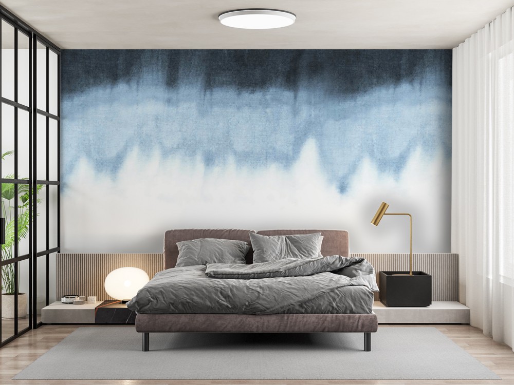 Mavi ve Beyaz Soyut Geçişli Kanvas Dokulu Duvar Kağıdı