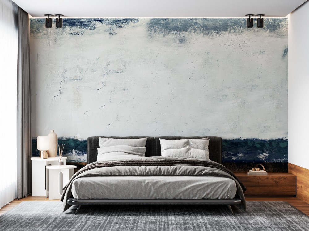 Modern Soyut Ufuk Çizgisi ve Sanatsal Fırça Darbeli Yağlı Boya Efektli Duvar Kağıdı