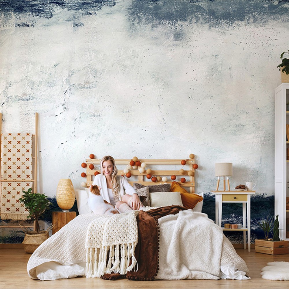 Modern Soyut Ufuk Çizgisi ve Sanatsal Fırça Darbeli Yağlı Boya Efektli Duvar Kağıdı