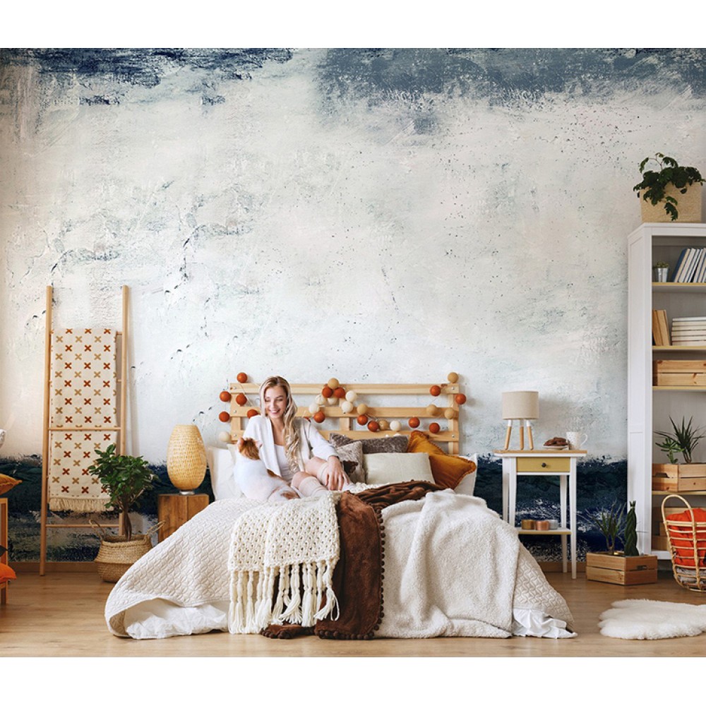 Modern Soyut Ufuk Çizgisi ve Sanatsal Fırça Darbeli Yağlı Boya Efektli Duvar Kağıdı