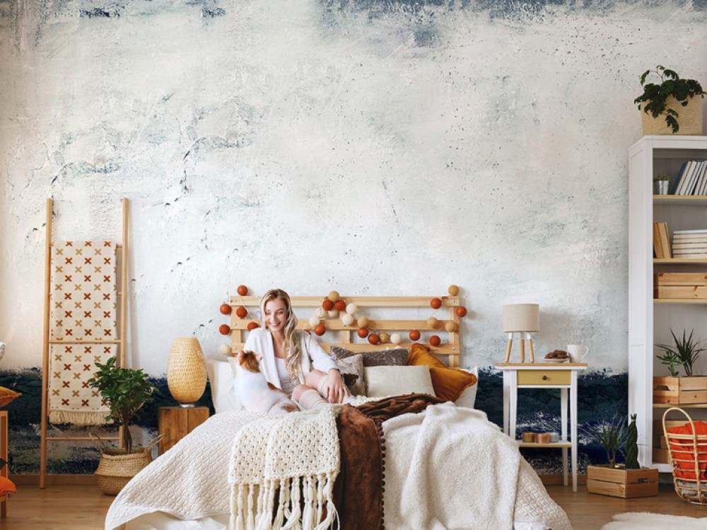 Modern Soyut Ufuk Çizgisi ve Sanatsal Fırça Darbeli Yağlı Boya Efektli Duvar Kağıdı