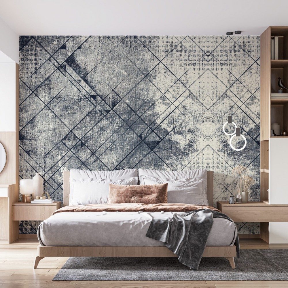 Antrasit-Gri Tonlu Çapraz Çizgili ve Grunge Efektli Derinlikli Duvar Kağıdı