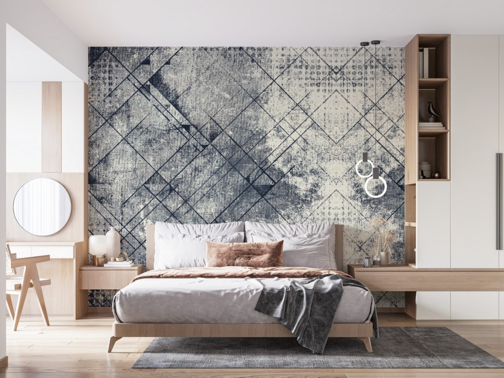 Antrasit-Gri Tonlu Çapraz Çizgili ve Grunge Efektli Derinlikli Duvar Kağıdı