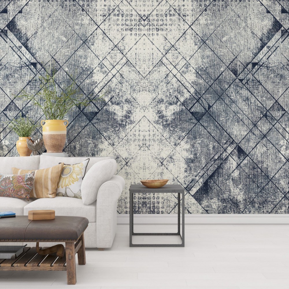 Antrasit-Gri Tonlu Çapraz Çizgili ve Grunge Efektli Derinlikli Duvar Kağıdı