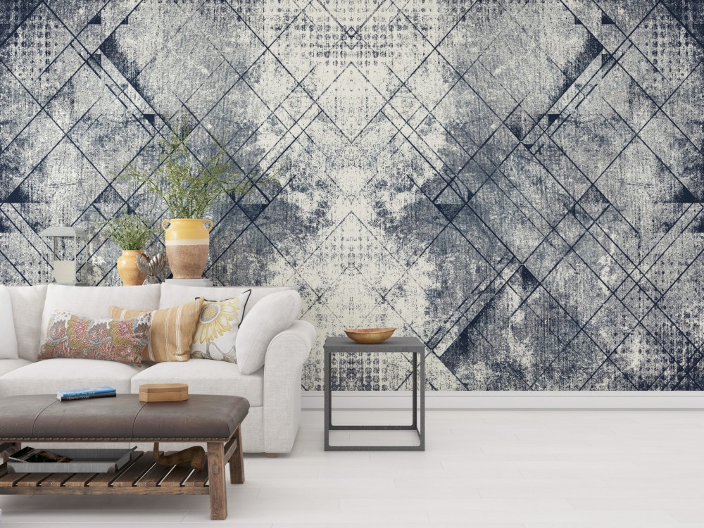 Antrasit-Gri Tonlu Çapraz Çizgili ve Grunge Efektli Derinlikli Duvar Kağıdı