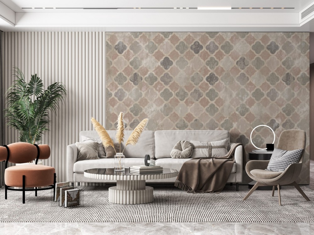 Eskitme Fas Deseni ve Pastel Tonlu Geometrik Duvar Kağıdı