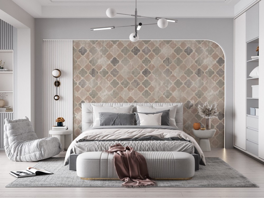 Eskitme Fas Deseni ve Pastel Tonlu Geometrik Duvar Kağıdı