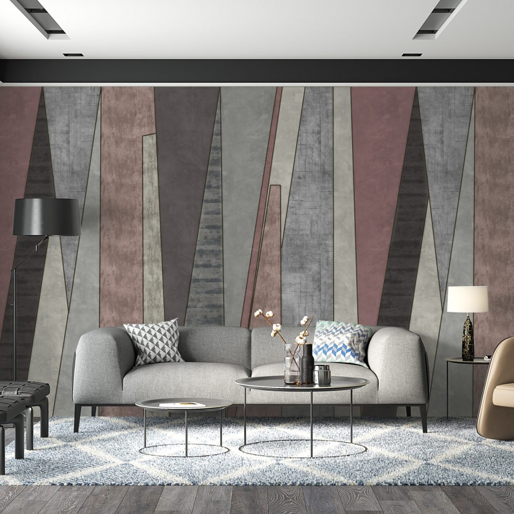 Dikey Panel Görünümlü ve Eskitme Dokulu Geometrik Duvar Kağıdı