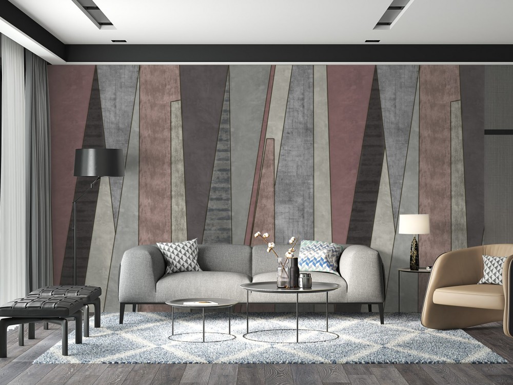 Dikey Panel Görünümlü ve Eskitme Dokulu Geometrik Duvar Kağıdı