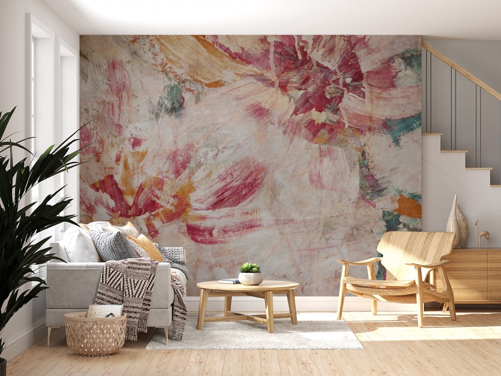 Soyut Yağlı Boya Dokulu ve Geniş Fırça Darbeli Duvar Kağıdı