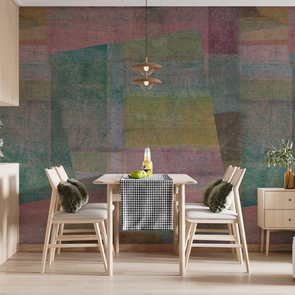 Soyut Geometrik Bloklu ve Kanvas Dokulu Duvar Kağıdı