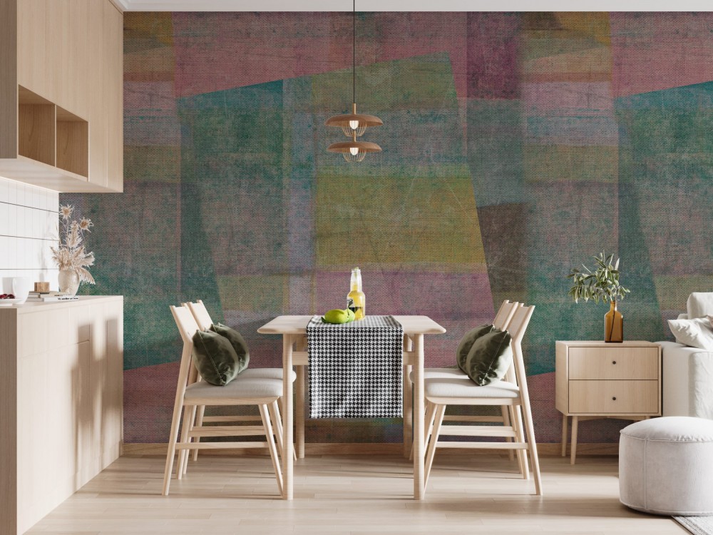 Soyut Geometrik Bloklu ve Kanvas Dokulu Duvar Kağıdı