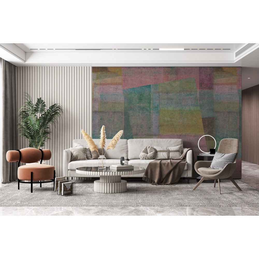 Soyut Geometrik Bloklu ve Kanvas Dokulu Duvar Kağıdı