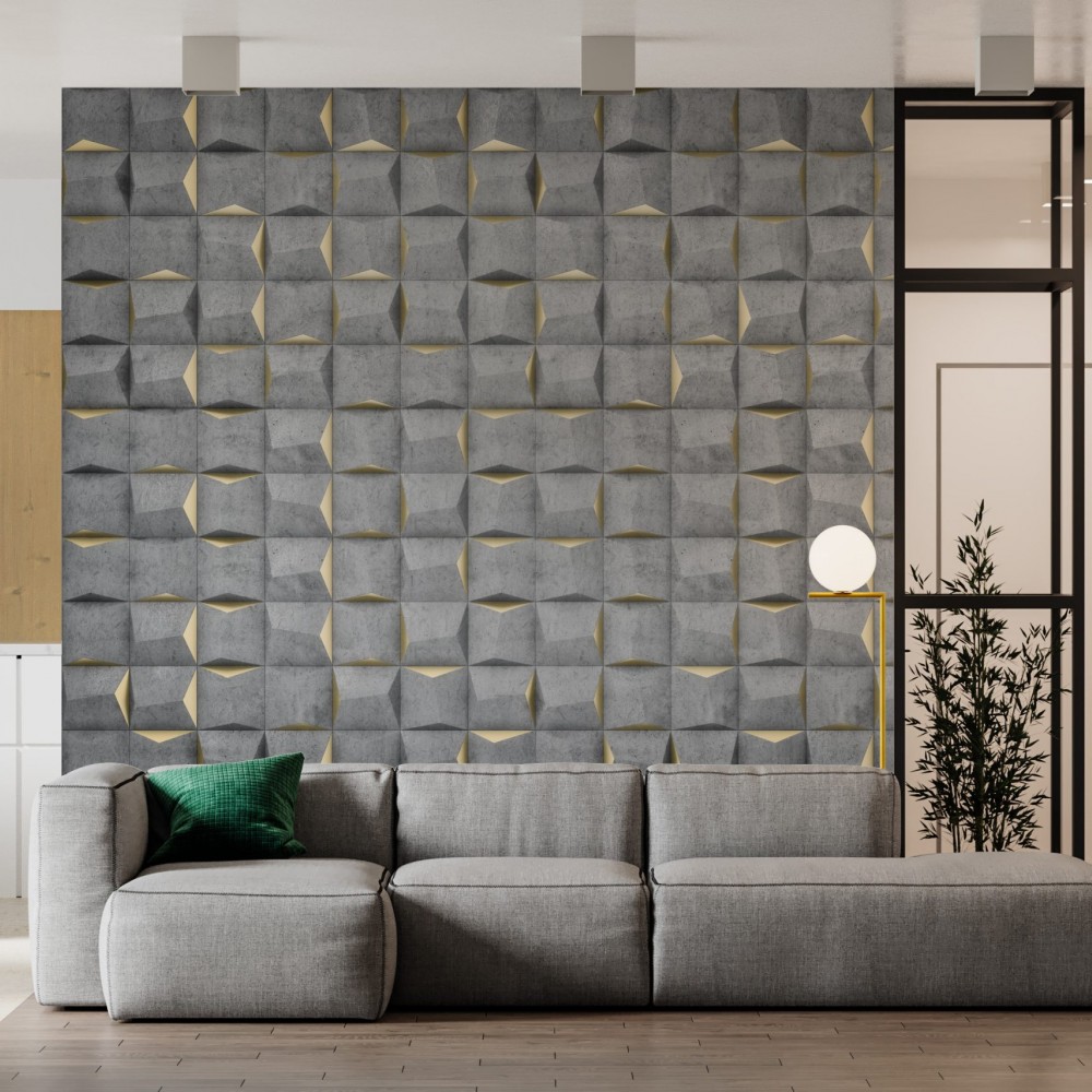3D Efektli Geometrik Piramit Dokulu Beton Tasarım Duvar Kağıdı