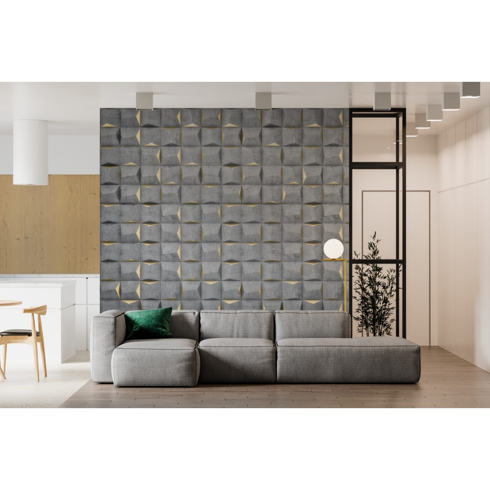 3D Efektli Geometrik Piramit Dokulu Beton Tasarım Duvar Kağıdı