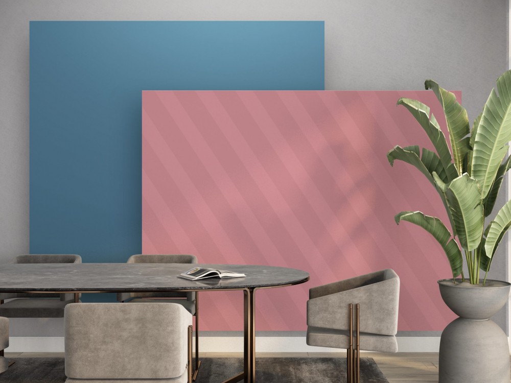 Modern Geometrik Bloklar ve İllüzyon Etkili Pastel Pembe-Mavi Duvar Kağıdı