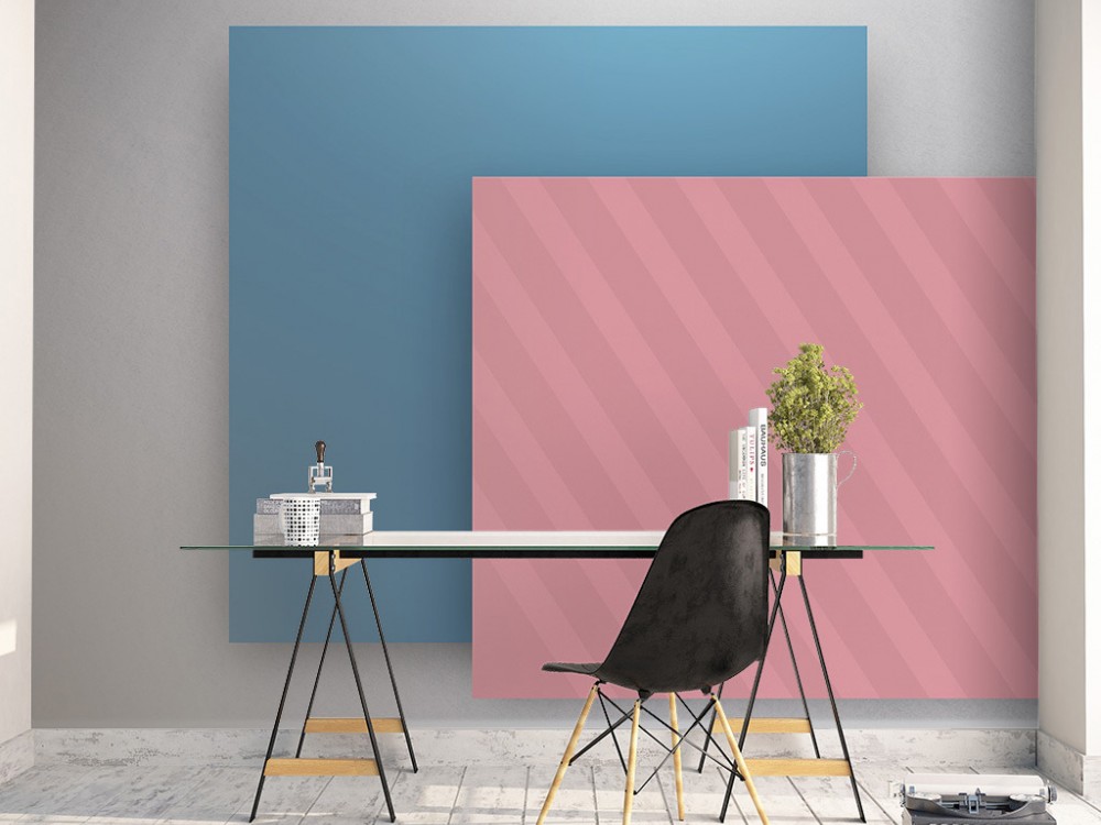 Modern Geometrik Bloklar ve İllüzyon Etkili Pastel Pembe-Mavi Duvar Kağıdı