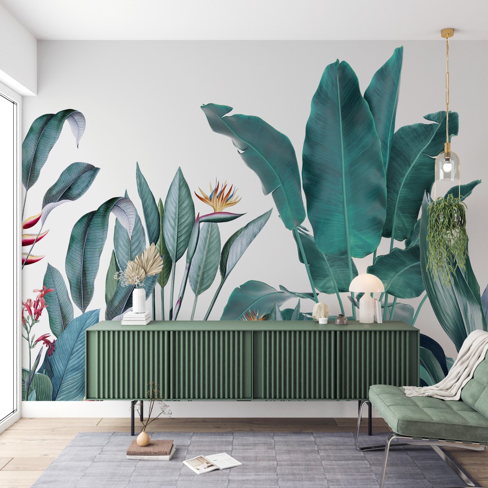 Modern Tropikal Botanik Yaprak Desenli Tasarım Duvar Kağıdı