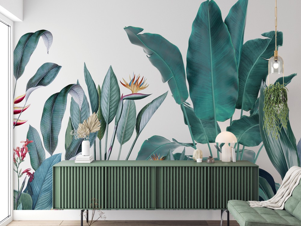 Modern Tropikal Botanik Yaprak Desenli Tasarım Duvar Kağıdı