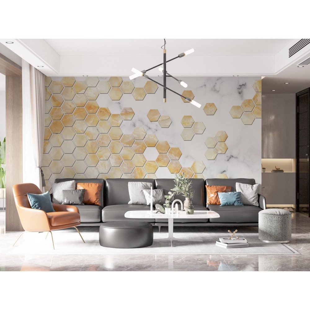 Modern Bal Peteği Desenli Altın Mermer Dokulu 3D Duvar Kağıdı