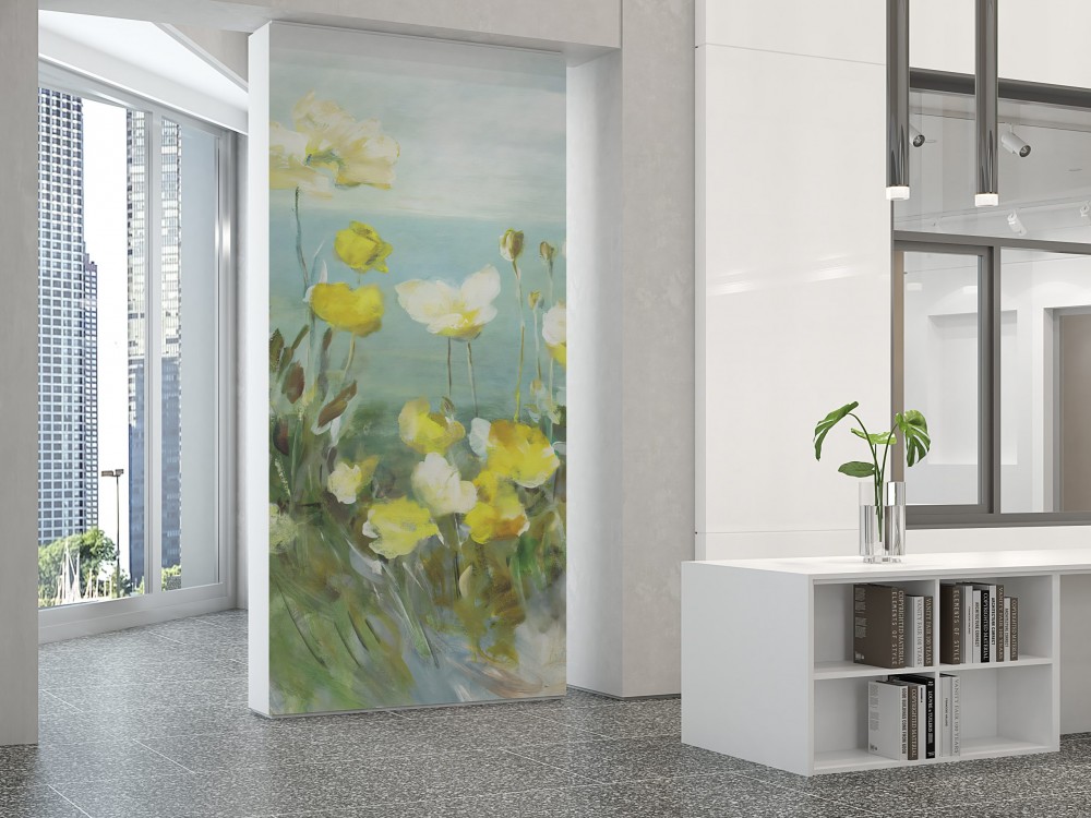 Yağlı Boya Dokulu Sarı Yaban Çiçekleri Tasarım Duvar Kağıdı 