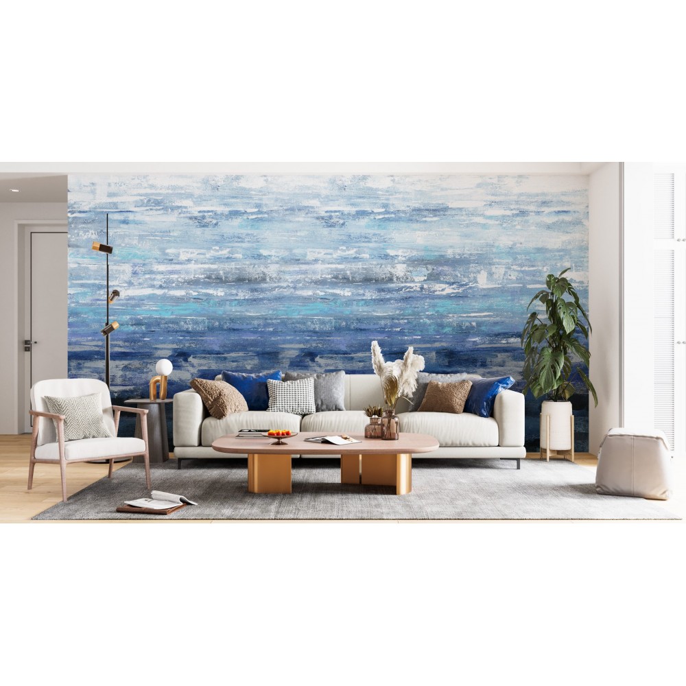 Soyut Yağlı Boya Dokulu Mavi ve Turkuaz Okyanus Efektli Duvar Kağıdı