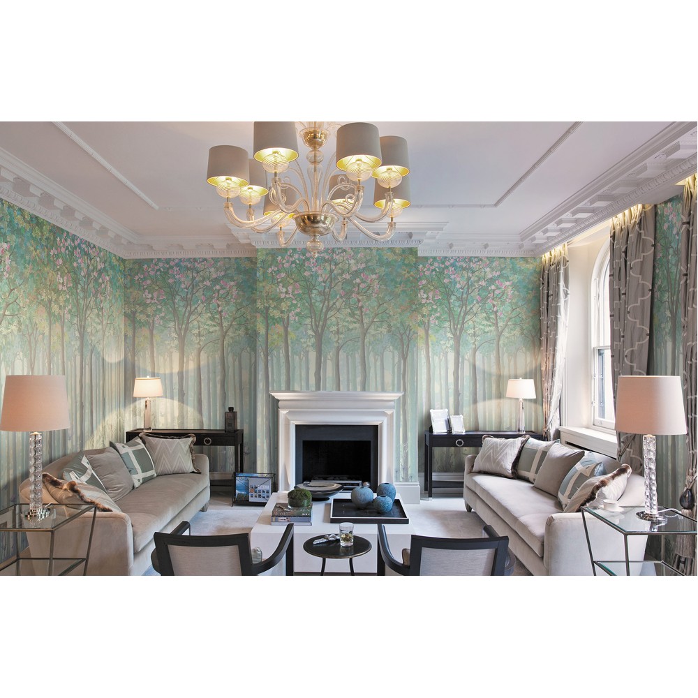 Modern Sanatsal İnce Gövdeli Ağaçlar ve Pastel Orman Duvar Kağıdı