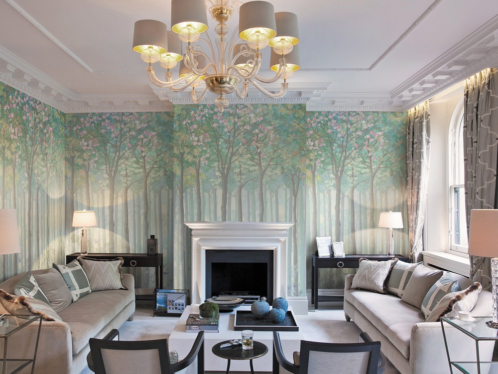 Modern Sanatsal İnce Gövdeli Ağaçlar ve Pastel Orman Duvar Kağıdı