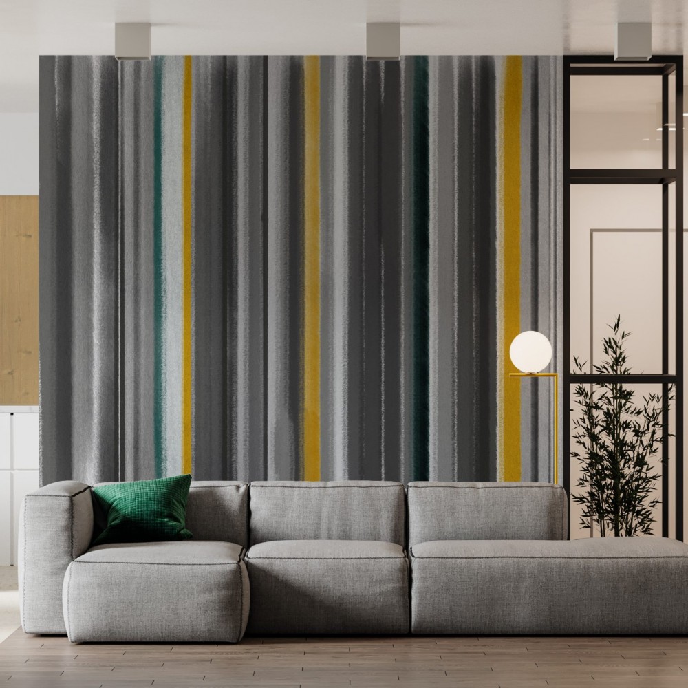 Modern Minimalist Antrasit ve Hardal Çizgili Tasarım Duvar Kağıdı