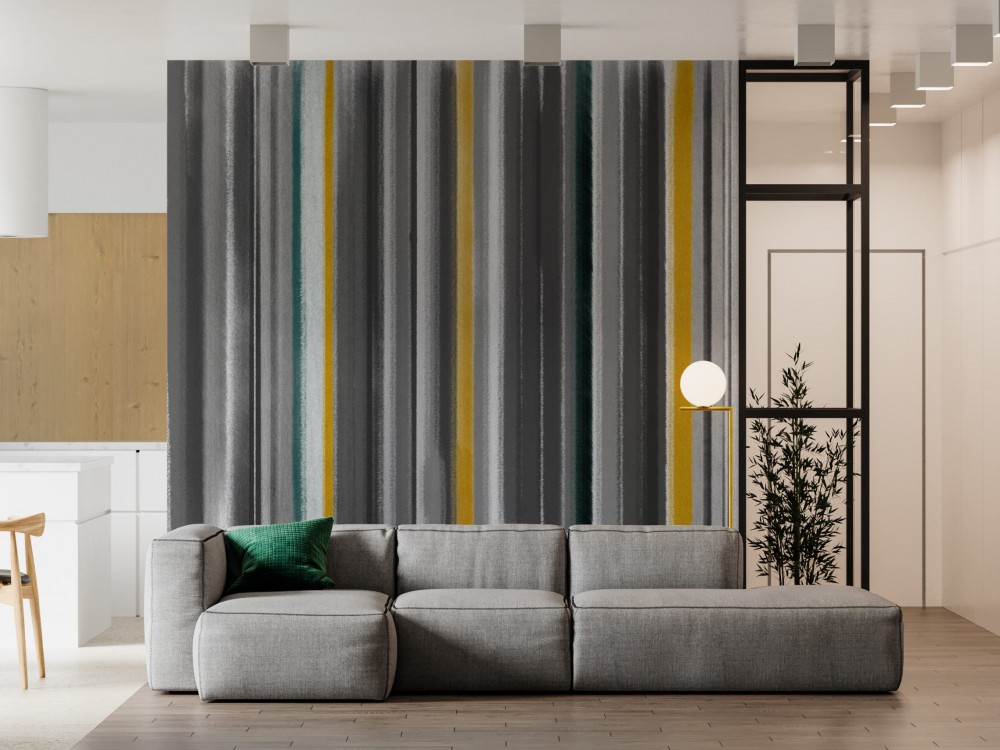 Modern Minimalist Antrasit ve Hardal Çizgili Tasarım Duvar Kağıdı