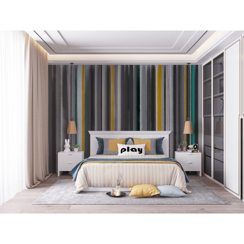 Modern Minimalist Antrasit ve Hardal Çizgili Tasarım Duvar Kağıdı