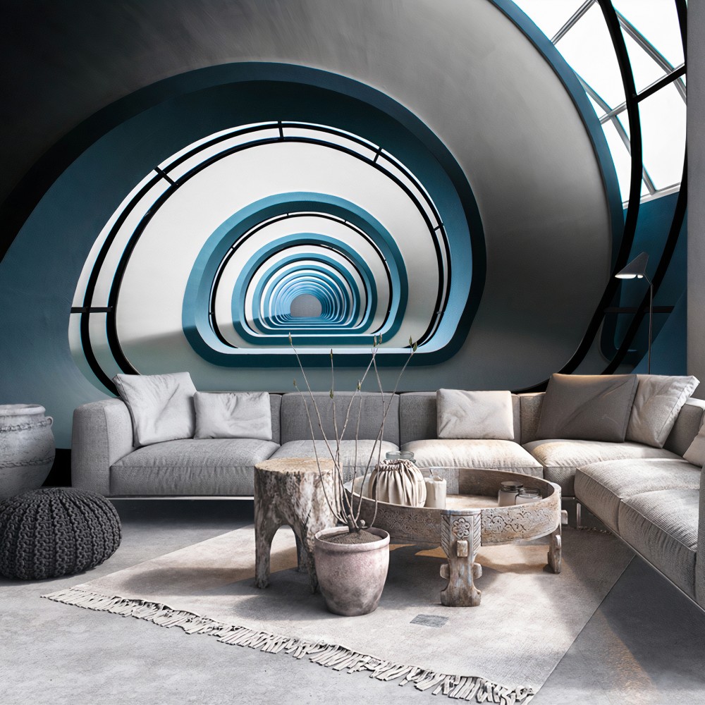 3D Derinlik Etkili Modern Sarmal Tünel Duvar Kağıdı 