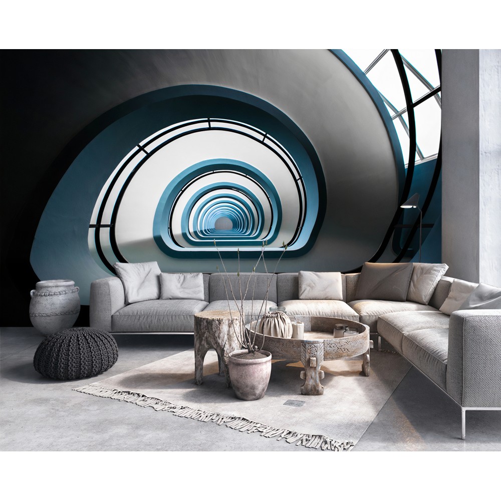 3D Derinlik Etkili Modern Sarmal Tünel Duvar Kağıdı 