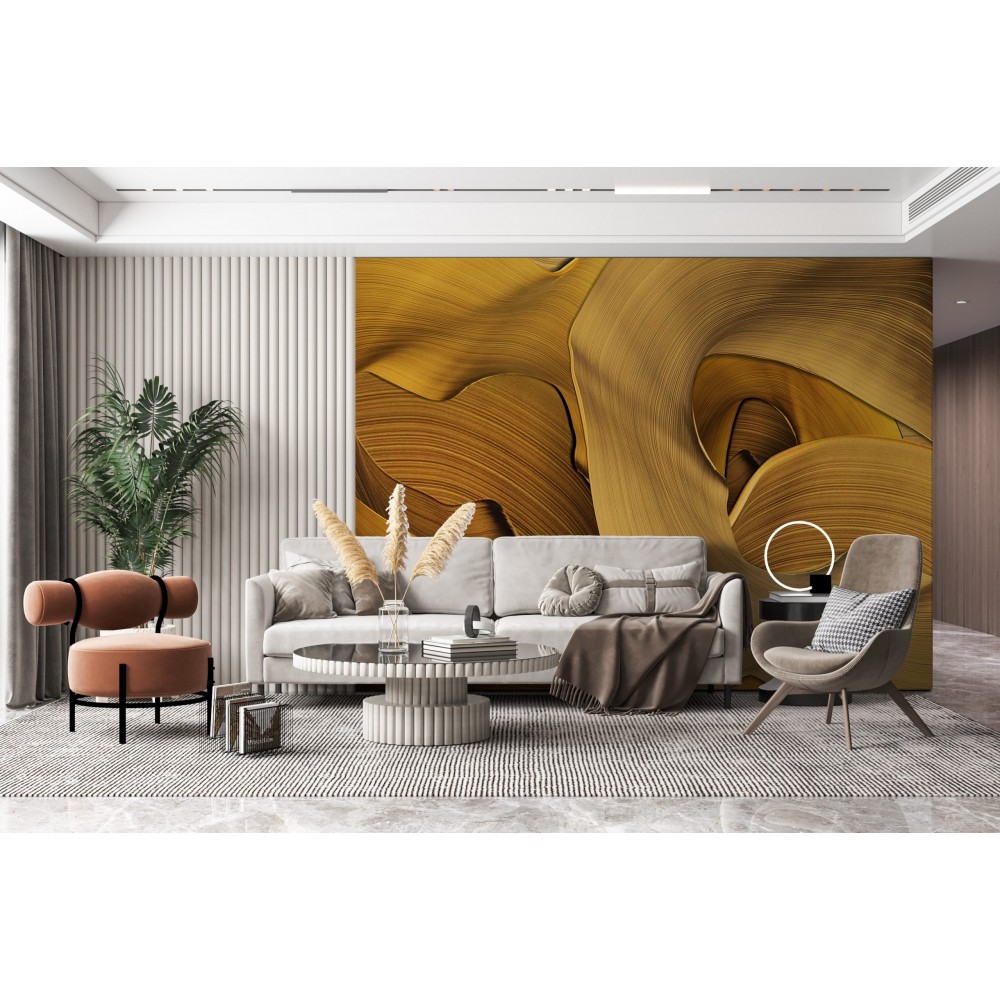 Lüks Altın Sarısı Akışkan Soyut Dalga Tasarım Duvar Kağıdı 
