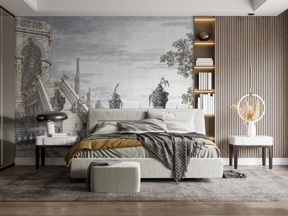 Vintage Avrupa Saray Merdivenleri ve Klasik Mimari Manzaralı Duvar Kağıdı