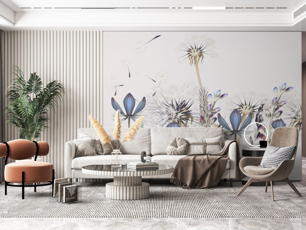 Modern Botanik Bahçesi ve Egzotik Kır Çiçekleri Temalı Duvar Kağıdı