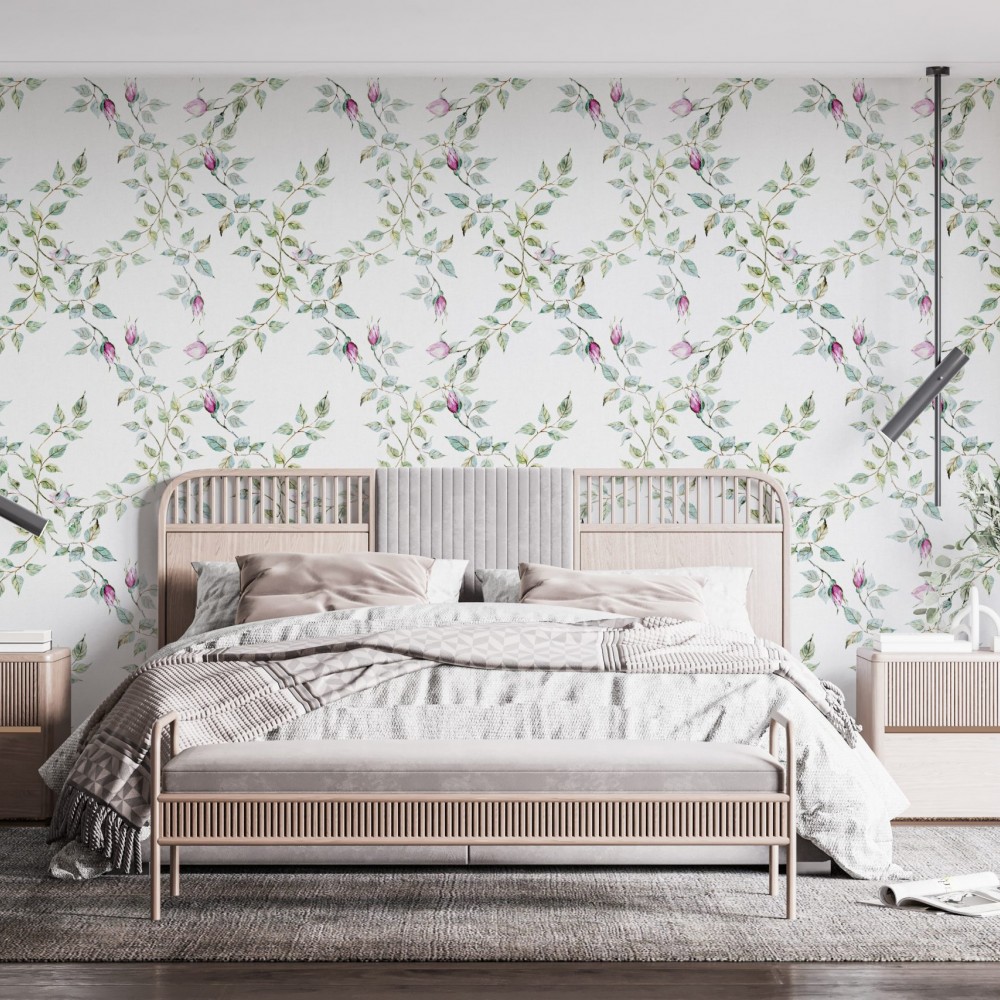 İngiliz Country Tarzı Küçük Çiçek Desenli ve Beyaz Zeminli Romantik Duvar Kağıdı