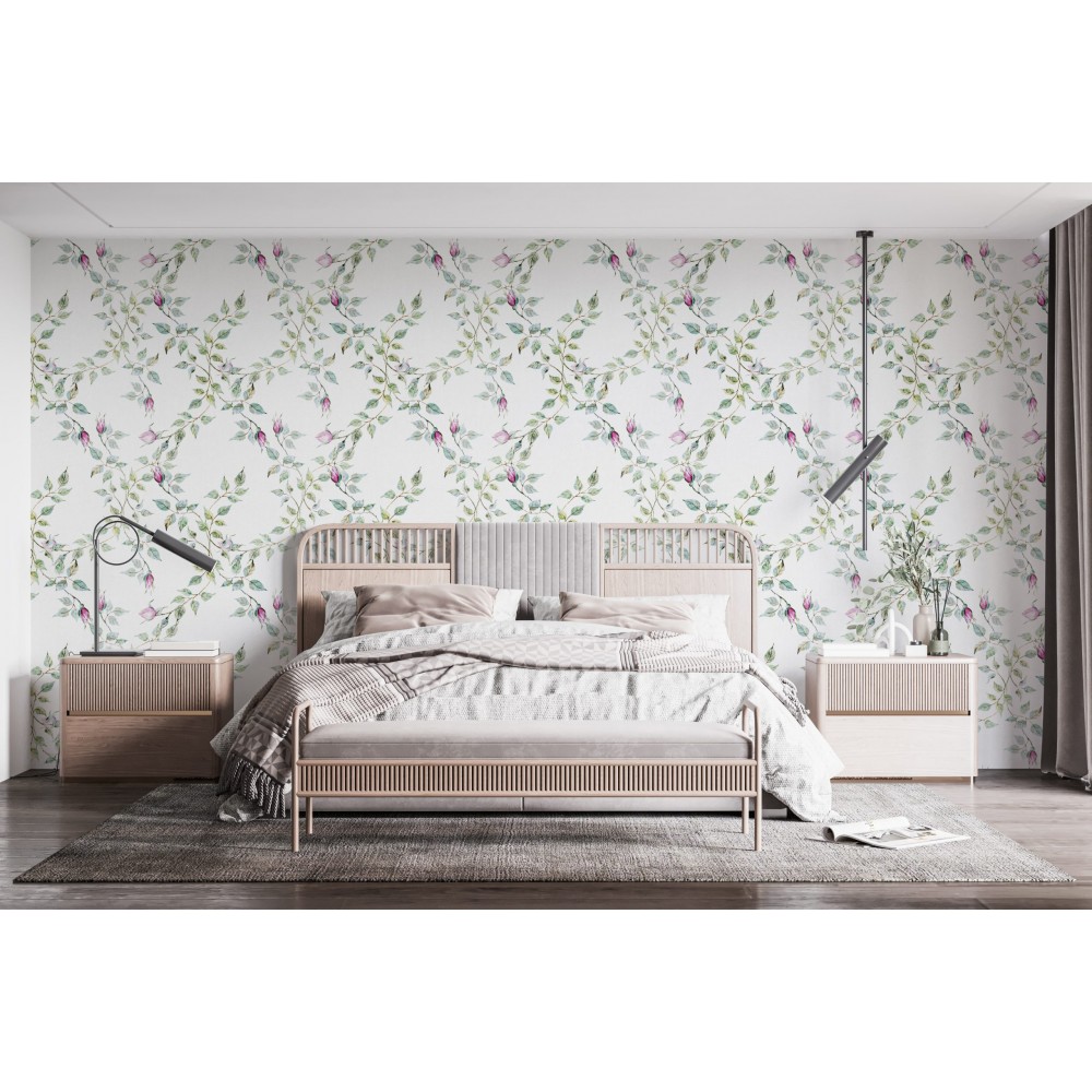 İngiliz Country Tarzı Küçük Çiçek Desenli ve Beyaz Zeminli Romantik Duvar Kağıdı