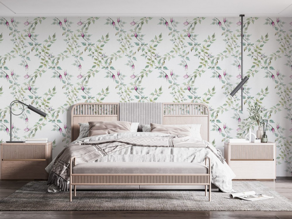 İngiliz Country Tarzı Küçük Çiçek Desenli ve Beyaz Zeminli Romantik Duvar Kağıdı