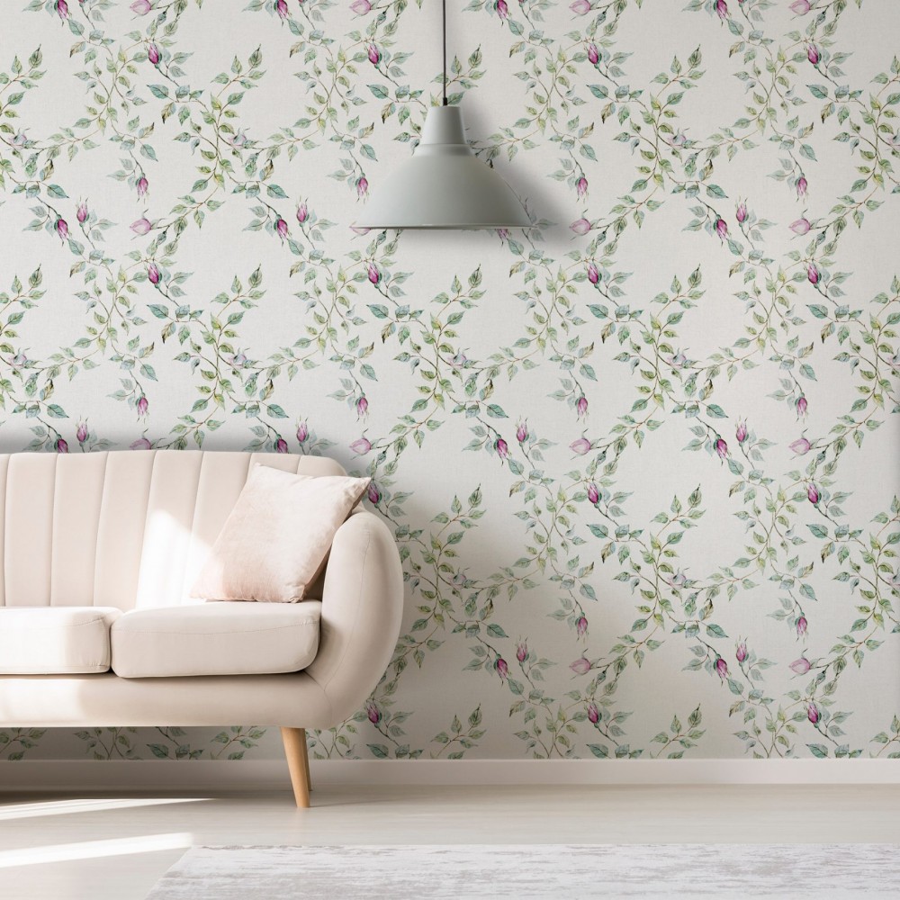 İngiliz Country Tarzı Küçük Çiçek Desenli ve Beyaz Zeminli Romantik Duvar Kağıdı