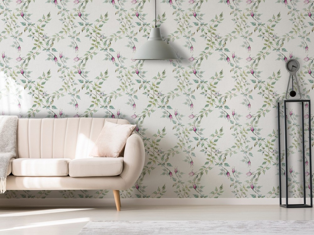 İngiliz Country Tarzı Küçük Çiçek Desenli ve Beyaz Zeminli Romantik Duvar Kağıdı