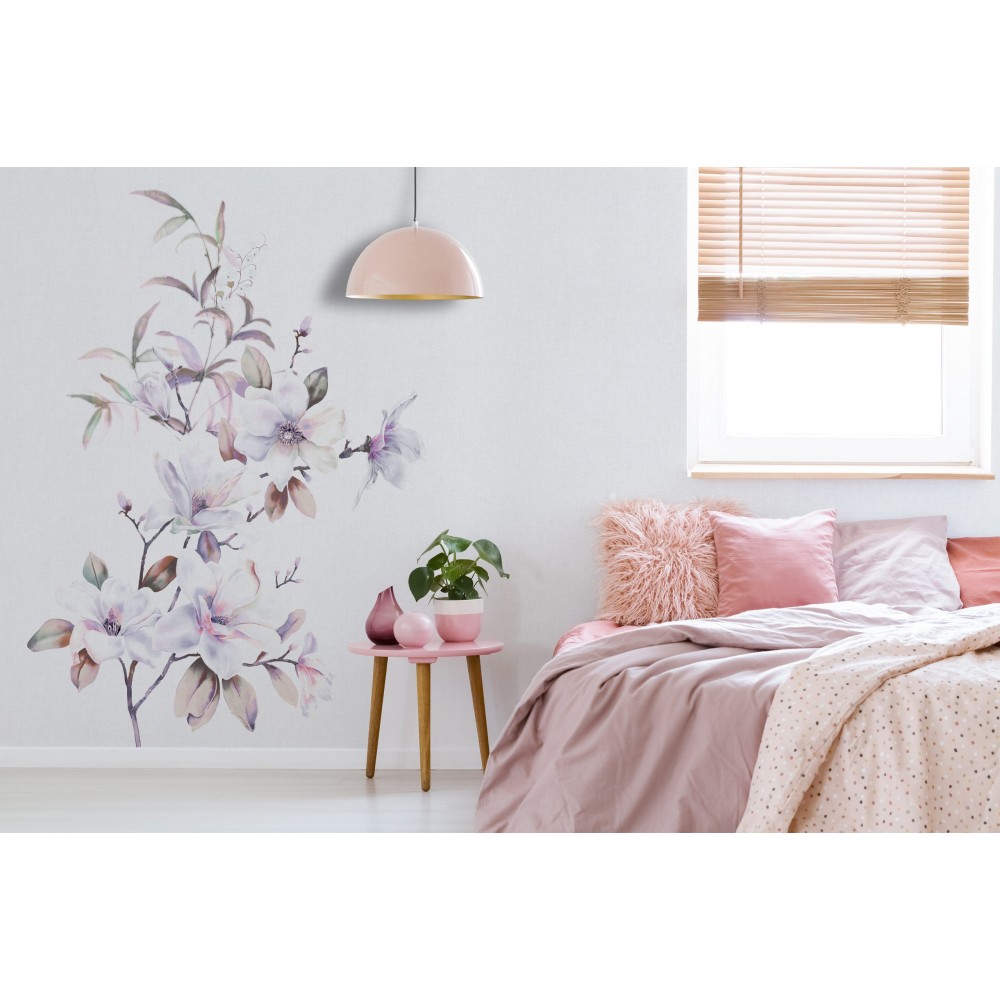 Minimalist Japon Tarzı Sanatsal Çiçek İllüstrasyonlu Beyaz Duvar Kağıdı