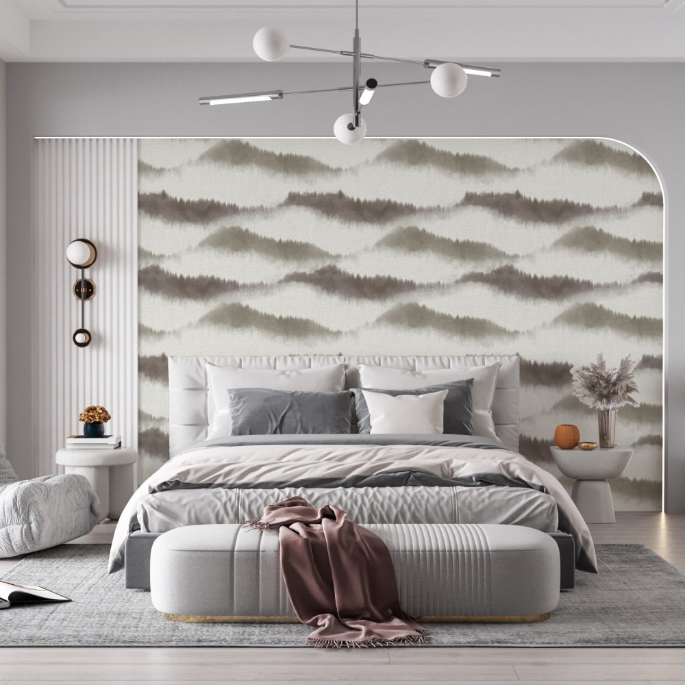 Sulu Boya Efektli Soyut Dağ Manzaralı Tasarım Duvar Kağıdı